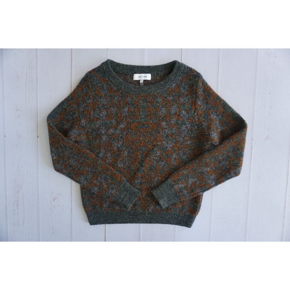 John + Jenn Fuzzy Green Brown Pattern Knit Sweater - Size XS - Picture 1 of 5